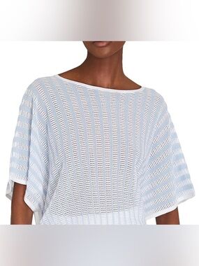 Club Monaco Blue and White Striped Pointelle Sweater Size S